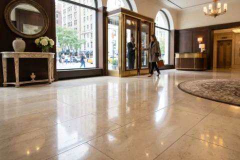 Limestone Lobby Floor Restoration for NYC Buildings