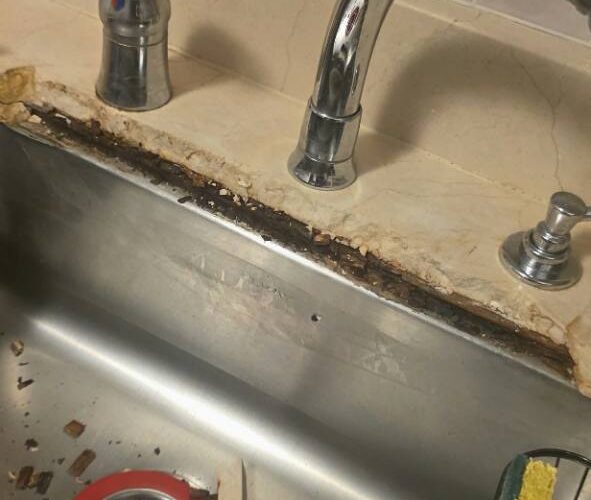 Can a Broken Marble Sink Edge Be Repaired? Crema Marfil Countertop Repair in NYC