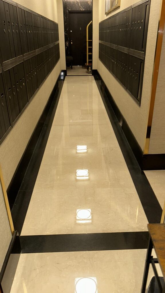Marble Floor and Elevator Brass Restoration for a Building Lobby